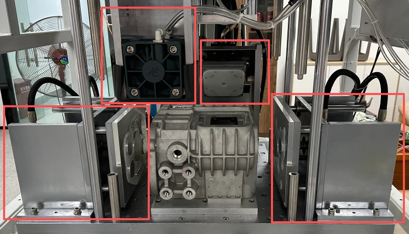 Transmission housing placed on the leak tester platform